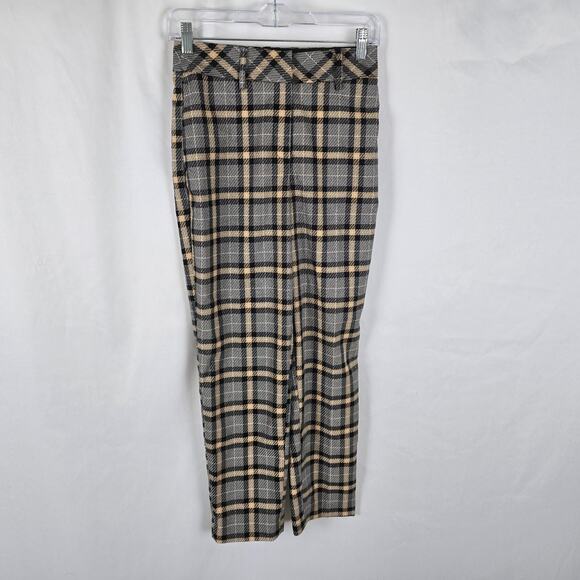 H&M Pants Women's 2 Tan Gray Plaid Ankle Tweed NWT - Picture 1 of 16